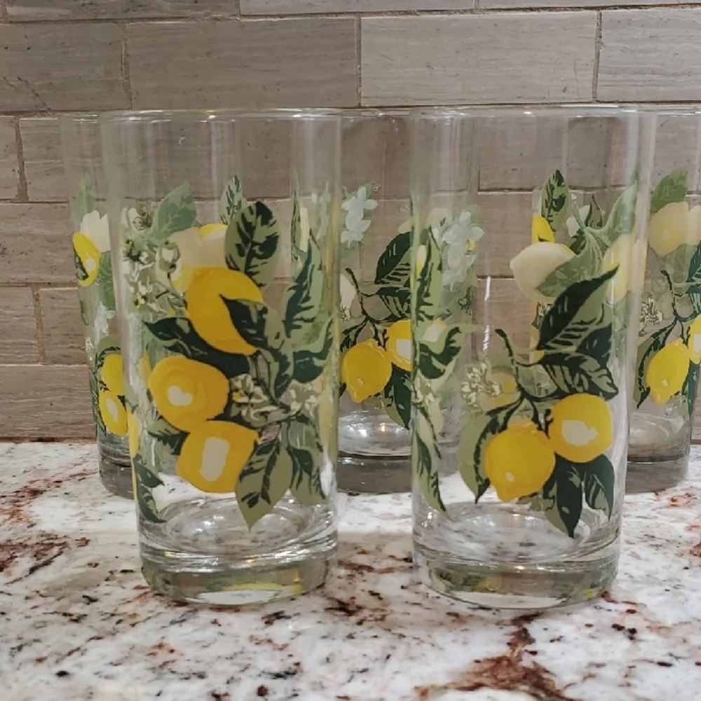 Lemon Print Glass Tumblers - Set of 4